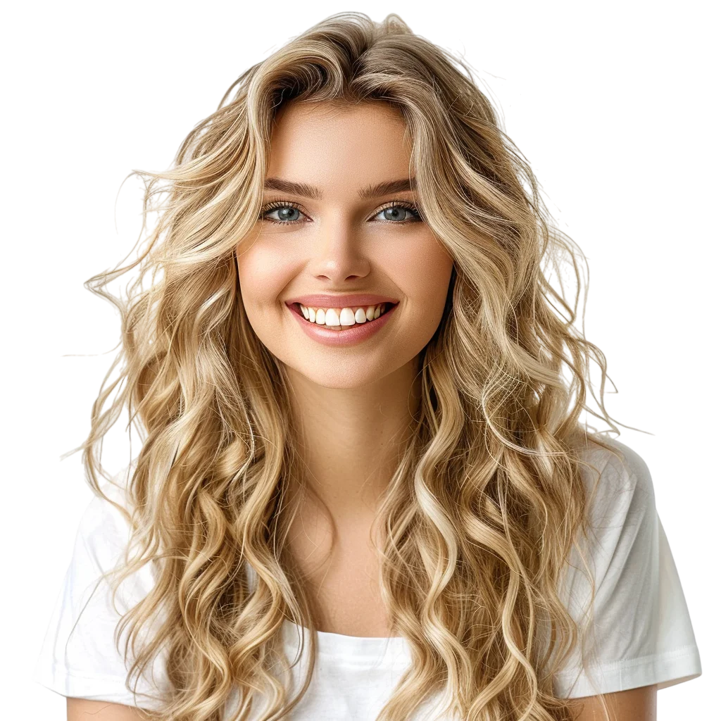 Blonde Curly Hair Woman White Top Free PNG
