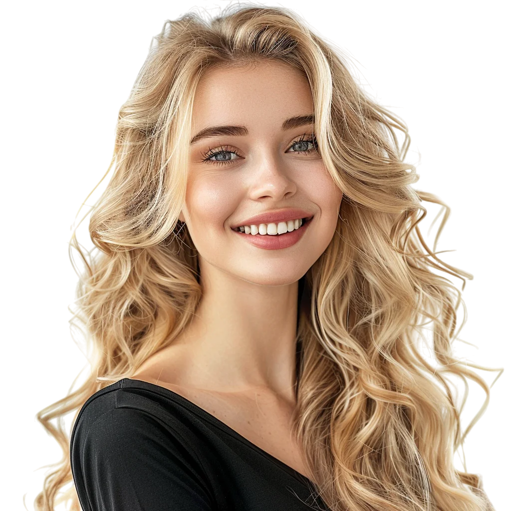 Blonde Curly Hair Woman Black Top Free PNG