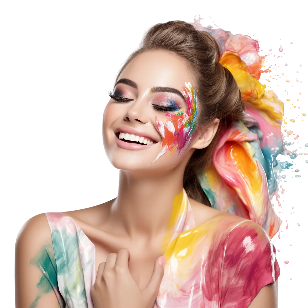 Colorful Painted Face Woman Portrait PNG