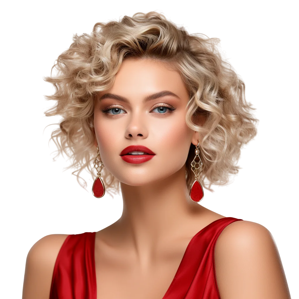 Blonde Curly Hair Woman Red Dress Free PNG