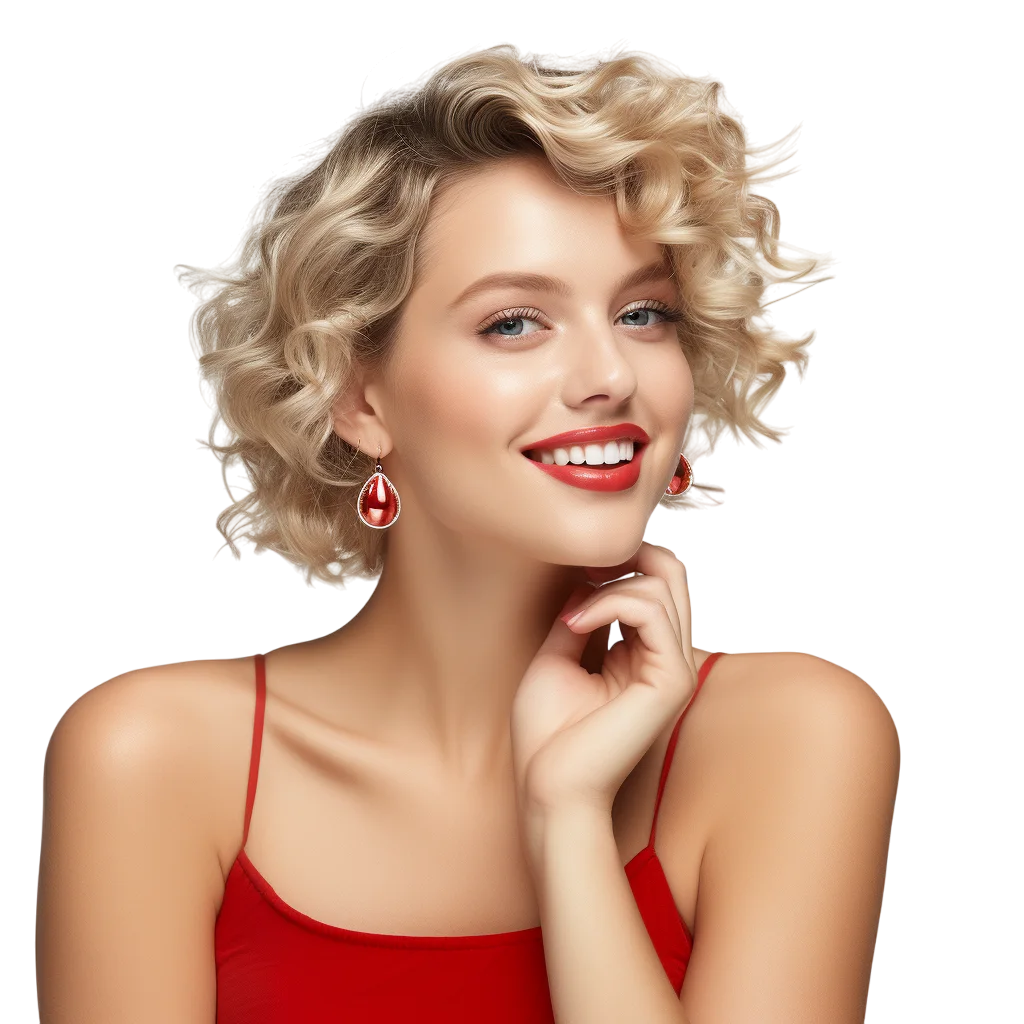 Blonde Short Hair Woman Red Top Free PNG