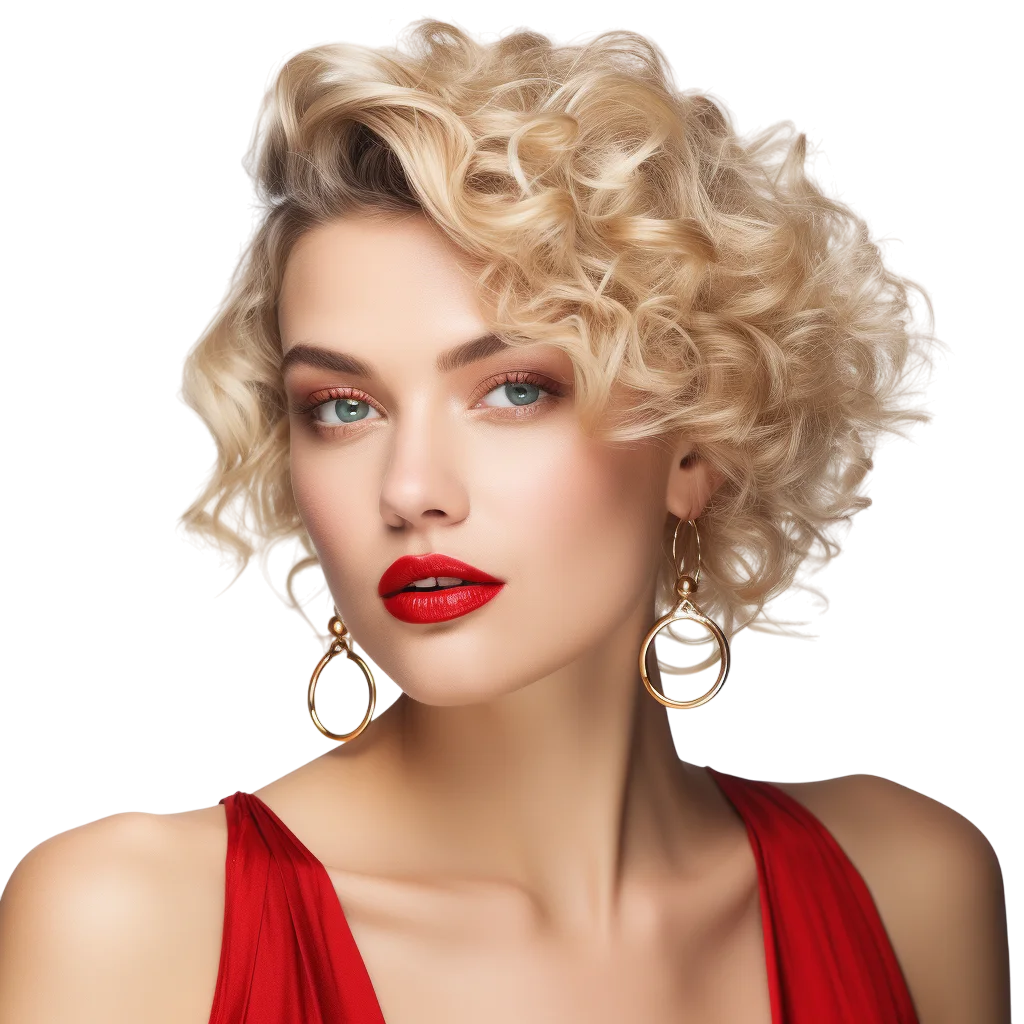 Blonde Short Hair Woman Red Dress Free PNG