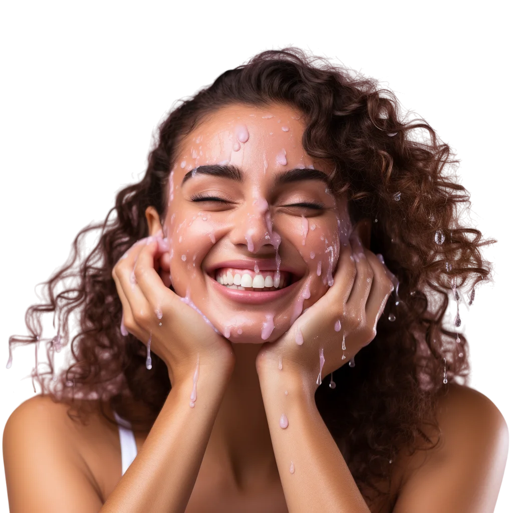 Smiling Curly Hair Woman Skincare Free PNG