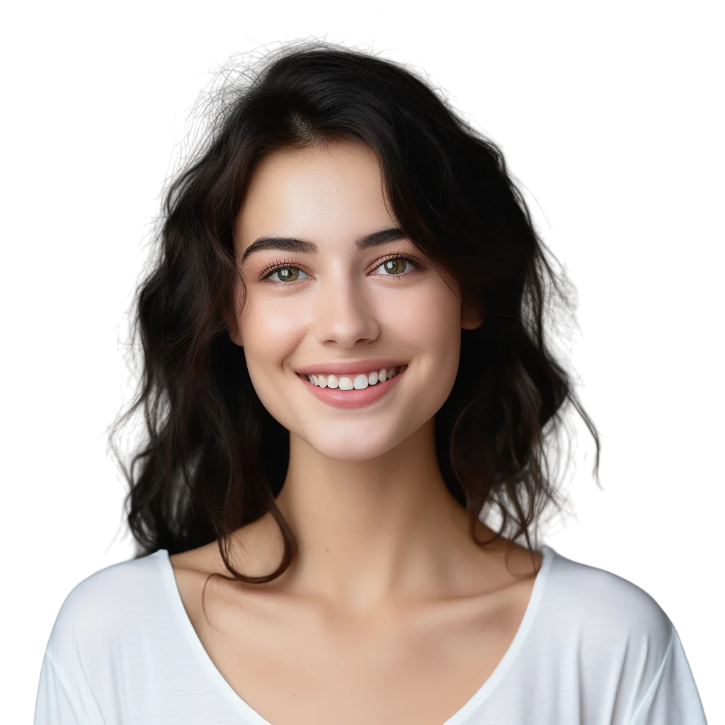 Smiling Woman Dark Hair Soft Look PNG