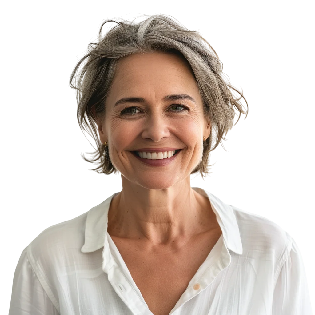 Smiling Older Woman Short Grey Hair PNG
