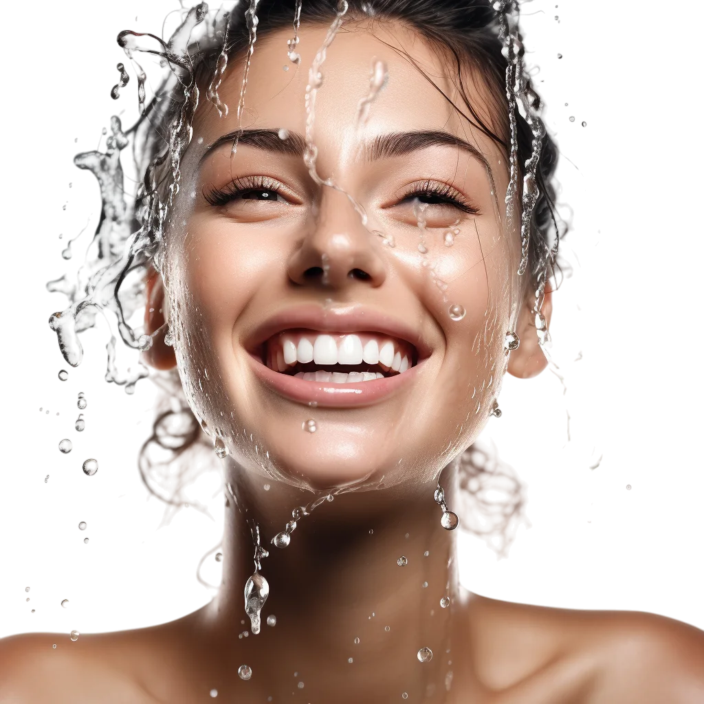 Smiling Woman Water Splash Skincare PNG