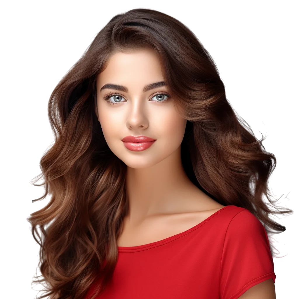 Wavy Brunette Woman Red Top Free PNG