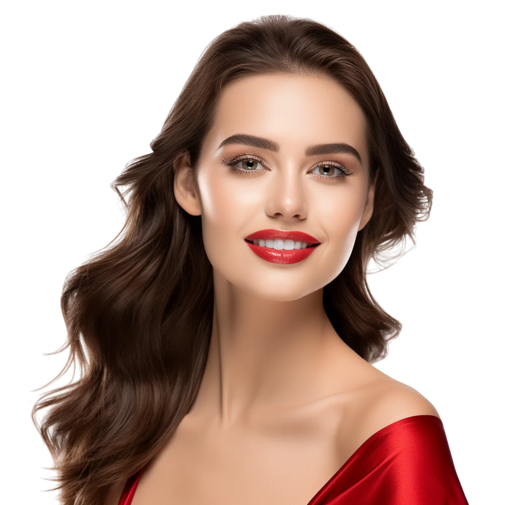 Glamorous Woman In Red Dress Portrait PNG