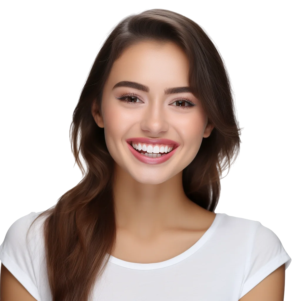 Smiling Woman in White T-Shirt Free PNG Image