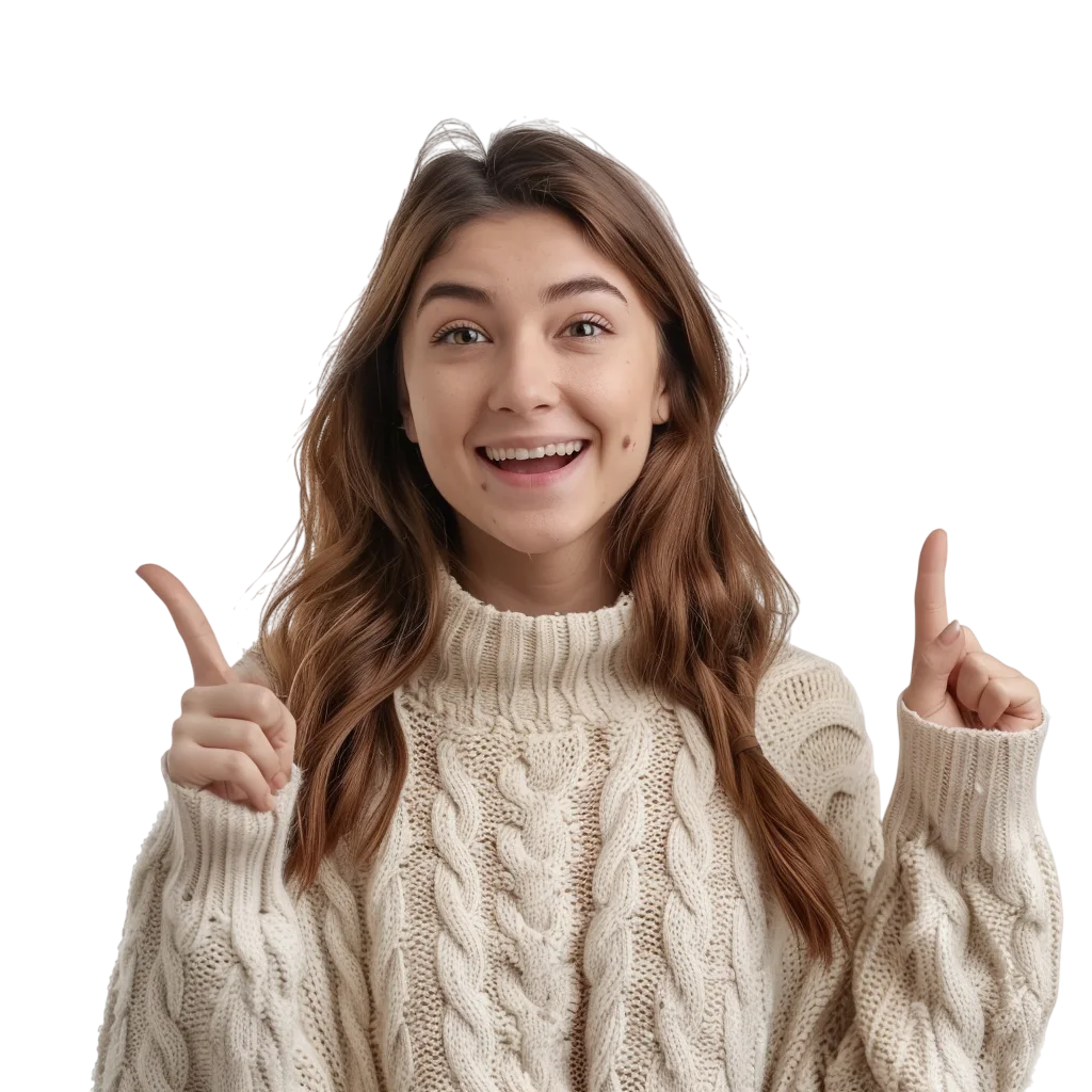 Woman in Beige Knit Sweater Giving Thumbs Up Free PNG Image