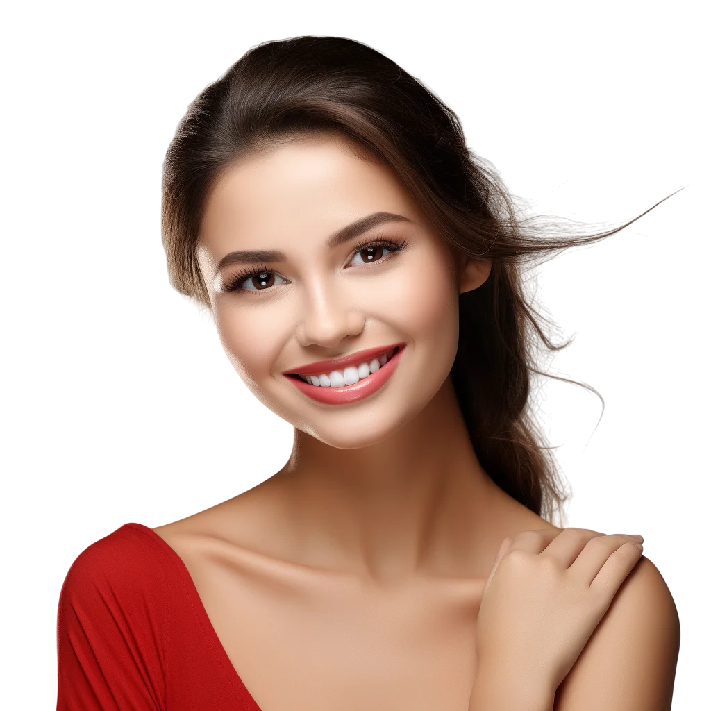 Brunette Woman in Red Top Free PNG Image