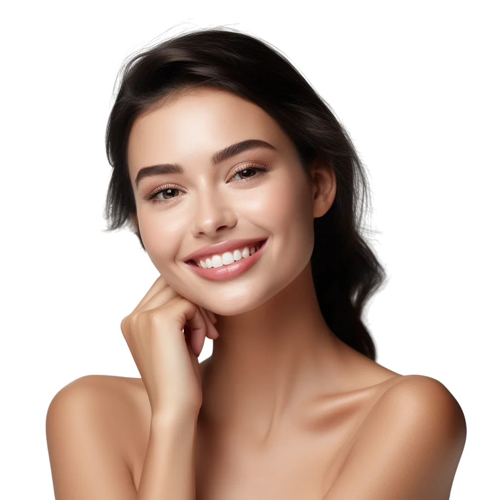Brunette Woman Touching Face Free PNG Image