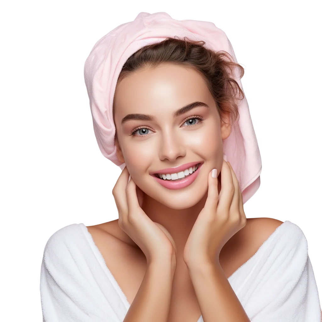 Woman with Pink Head Towel Free PNG Image
