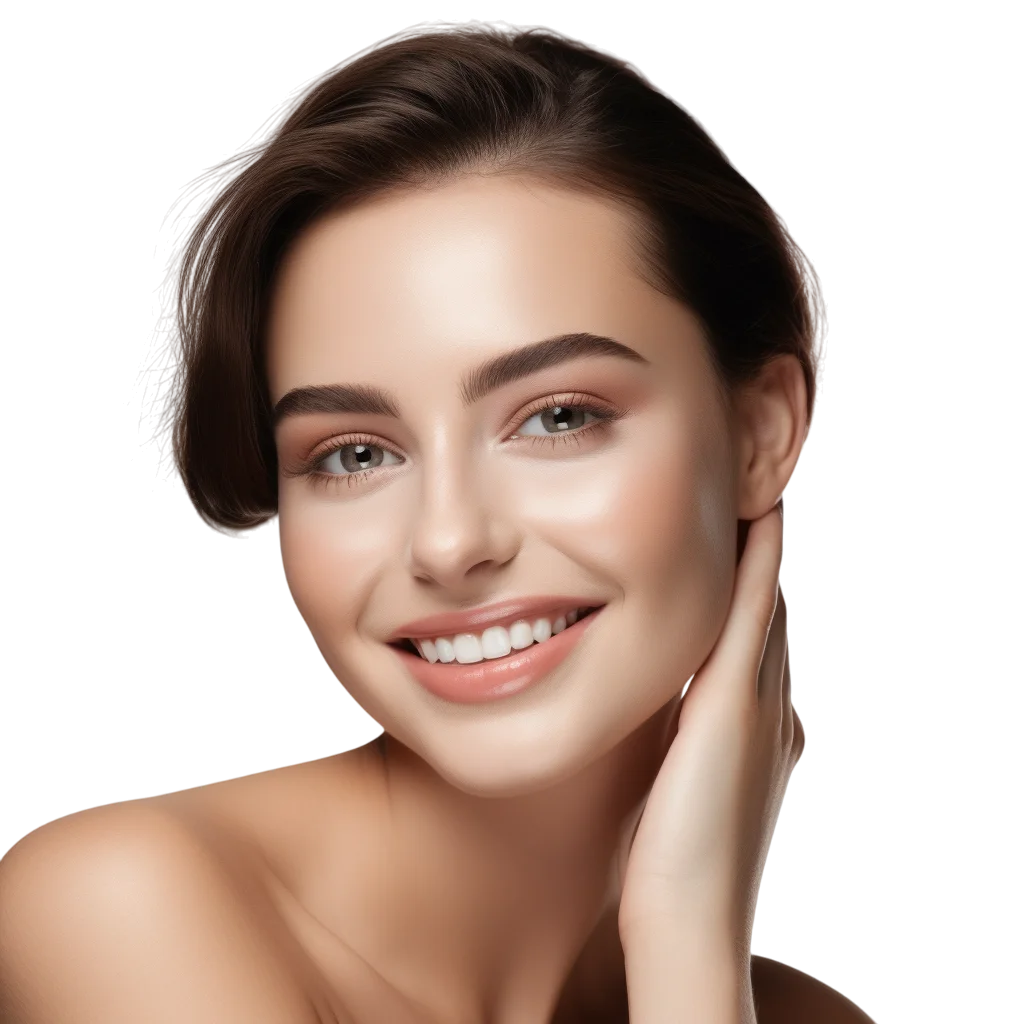 Brunette Woman Touching Face Free PNG Image