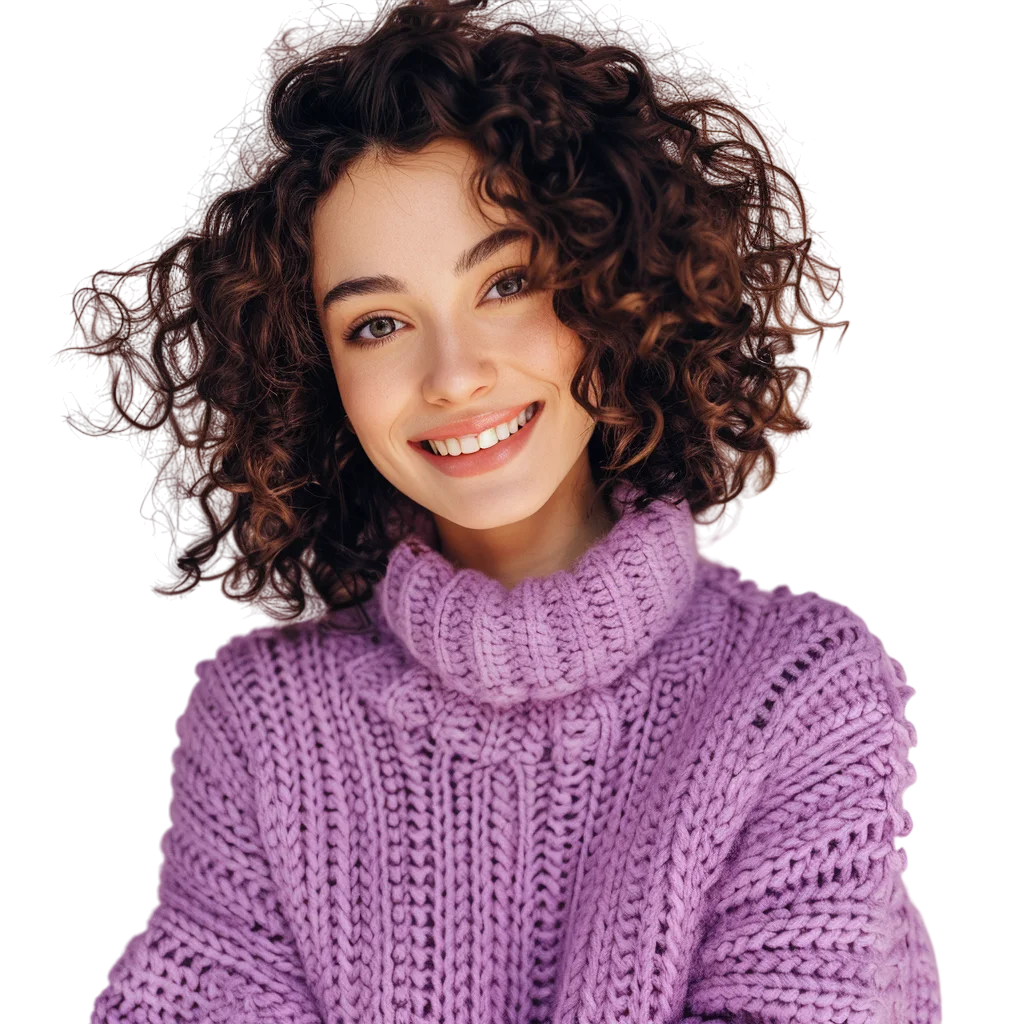 Curly Hair Woman Smiling Portrait Free PNG Image