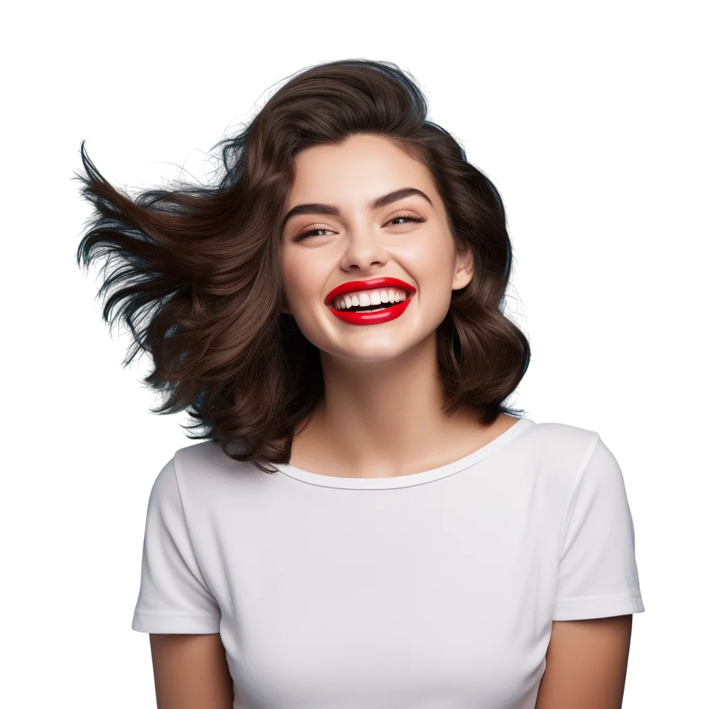 Brunette Woman in White T-Shirt Free PNG Image