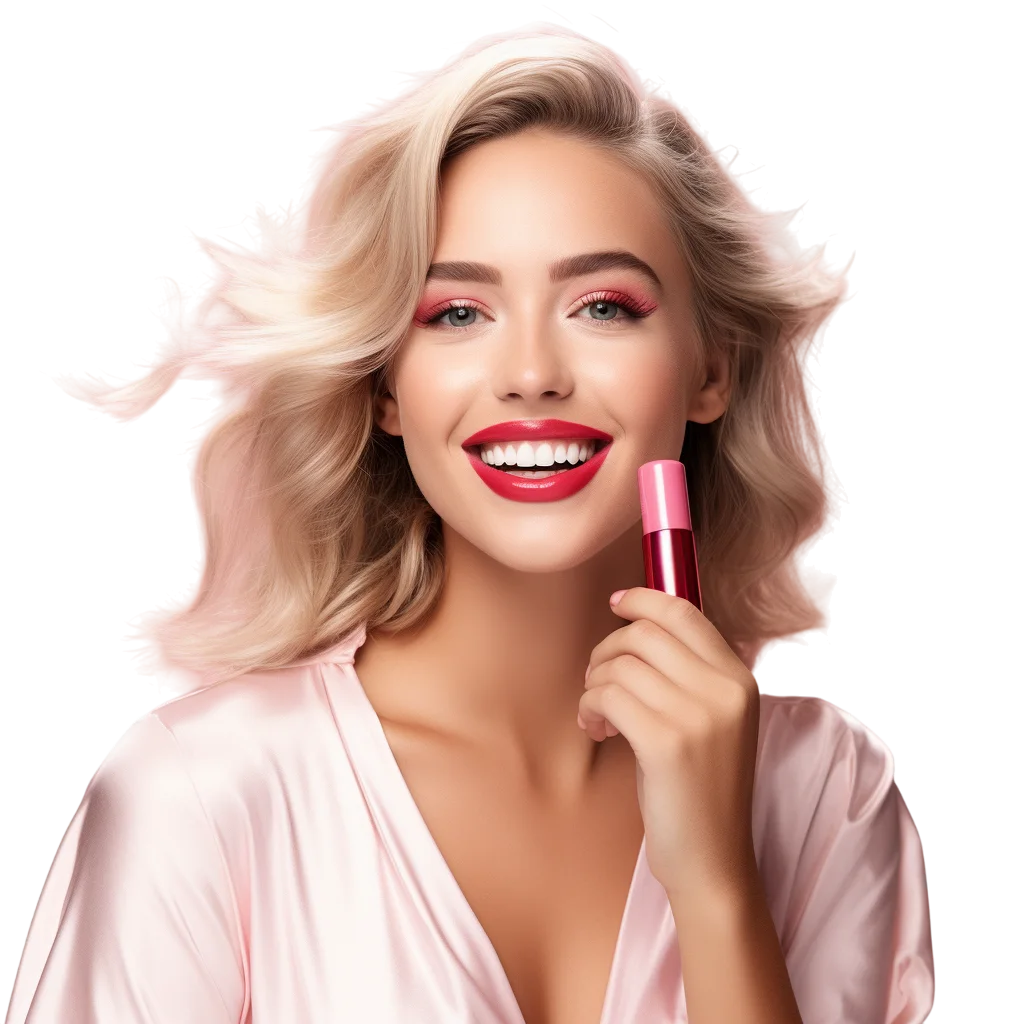 Blonde Woman Holding Makeup Brush Free PNG Image