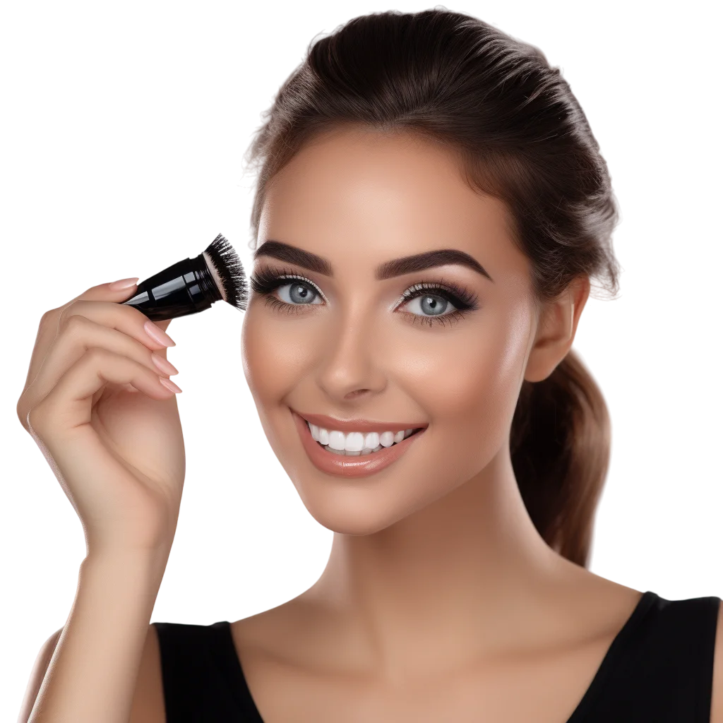 Woman Applying Makeup with Brush Free PNG Image