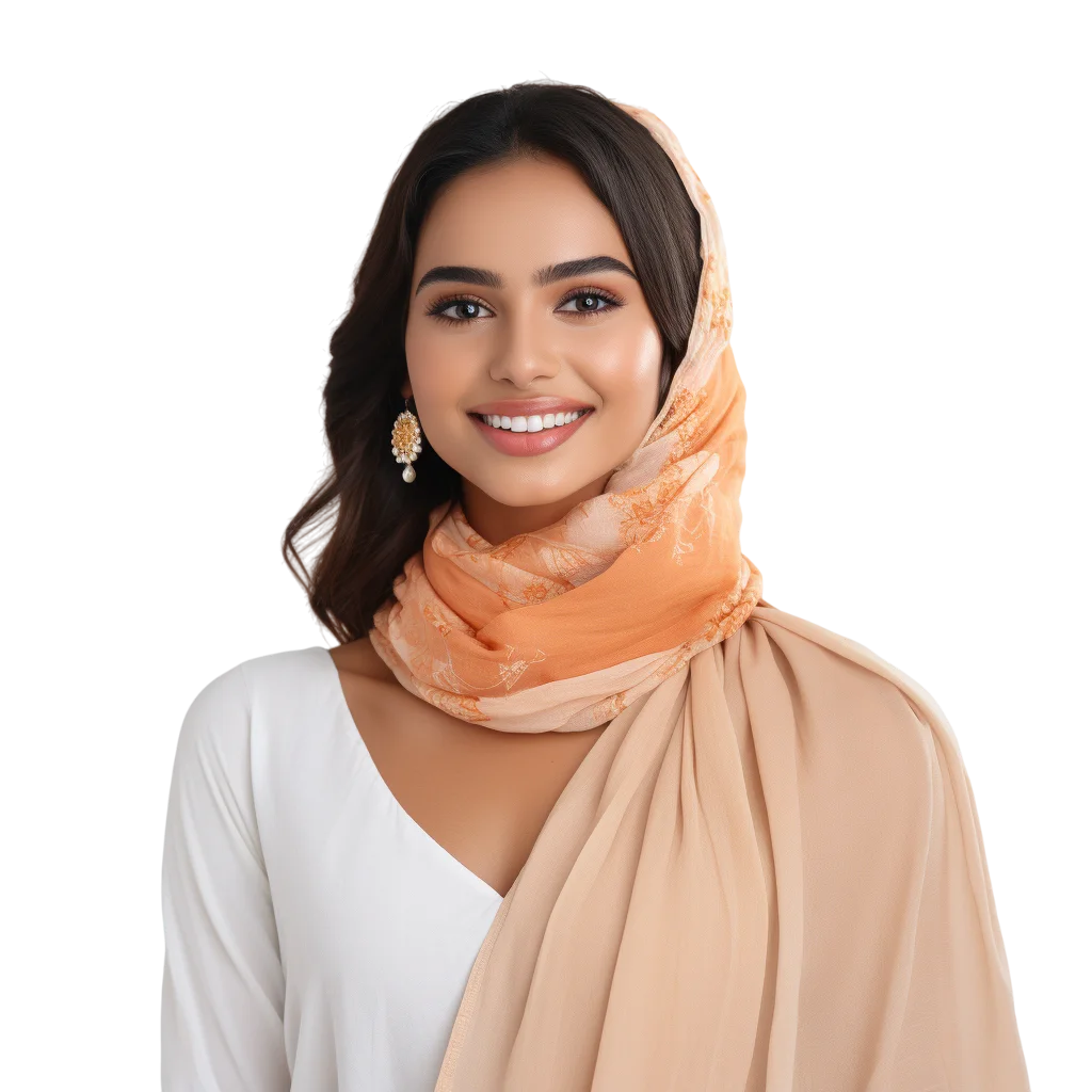 Indian Woman in Traditional Orange Shawl Free PNG Image