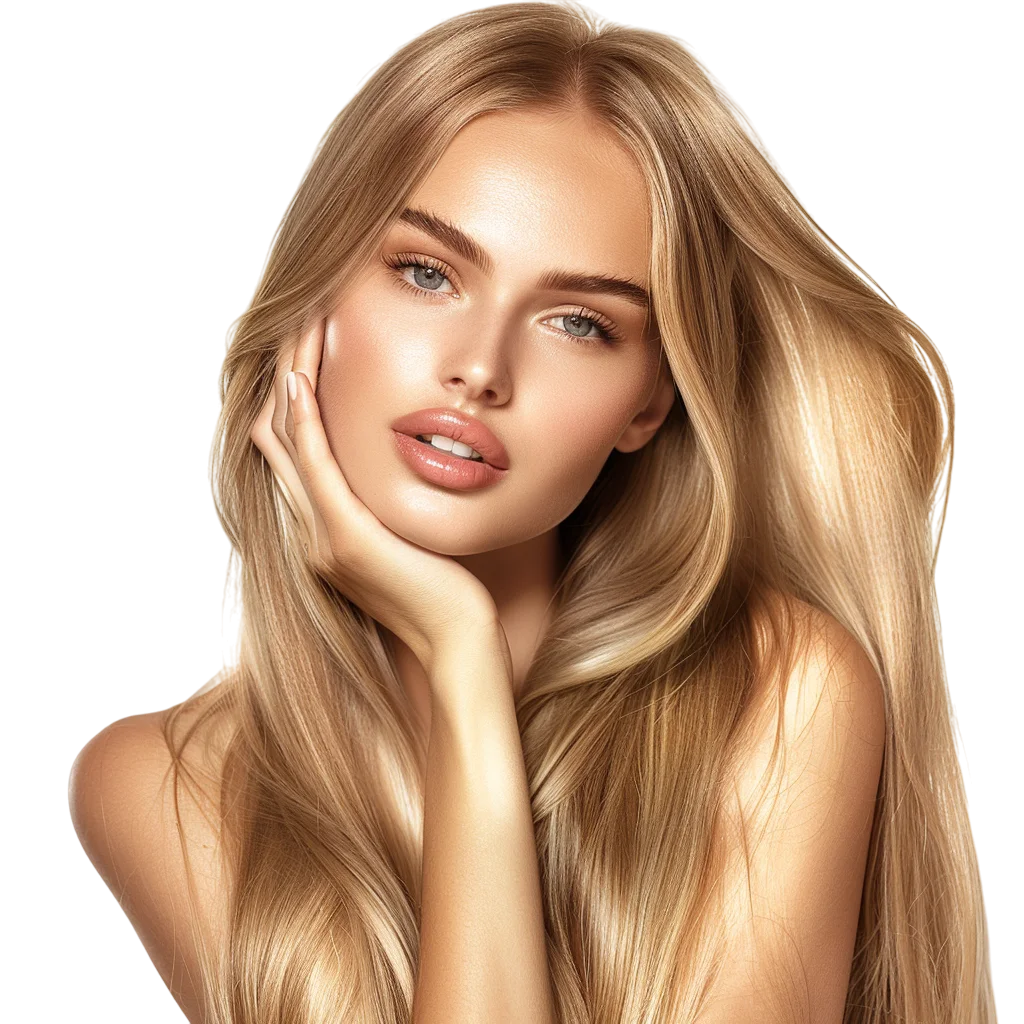 Blonde Woman Touching Face Free PNG Image