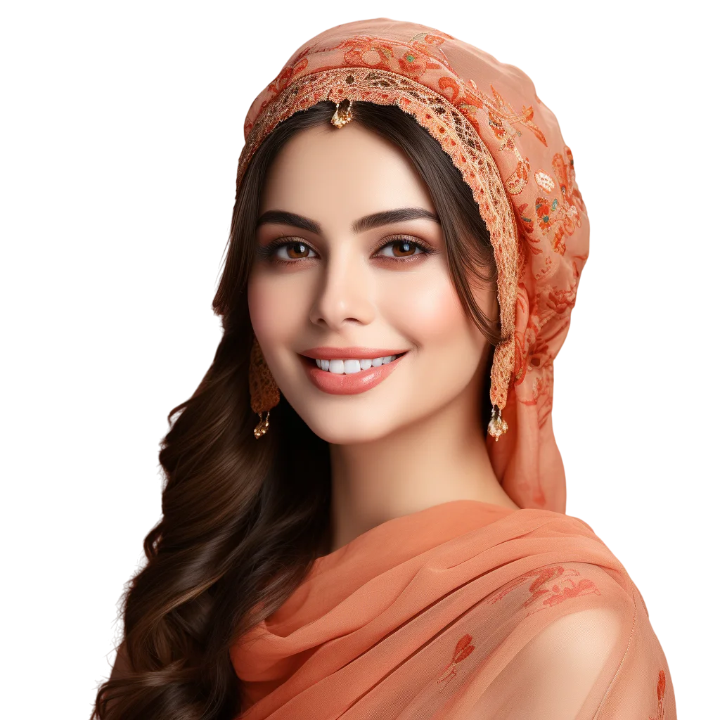 Indian Woman in Orange Saree Free PNG Image