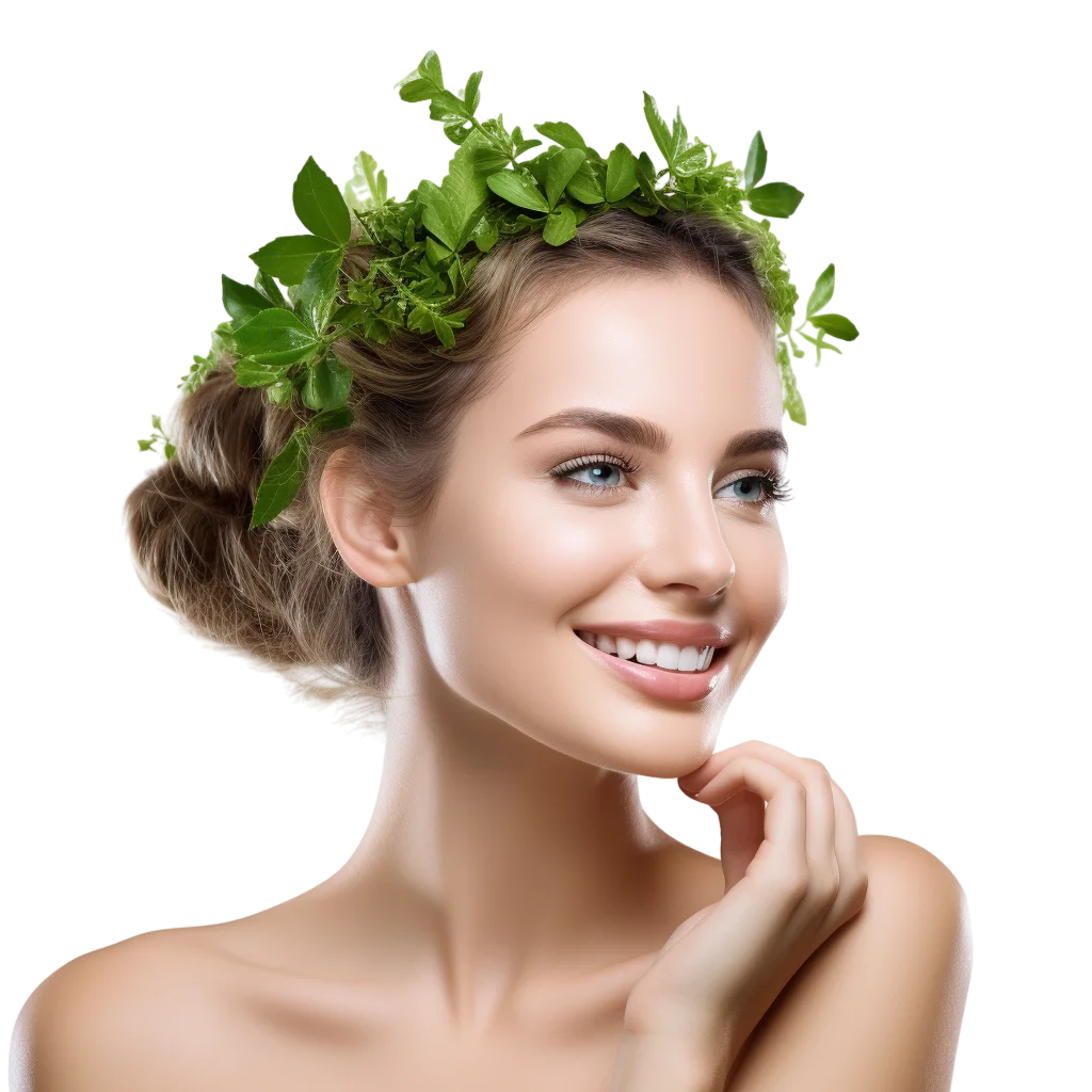 Woman with Floral Leaf Crown Free PNG Image