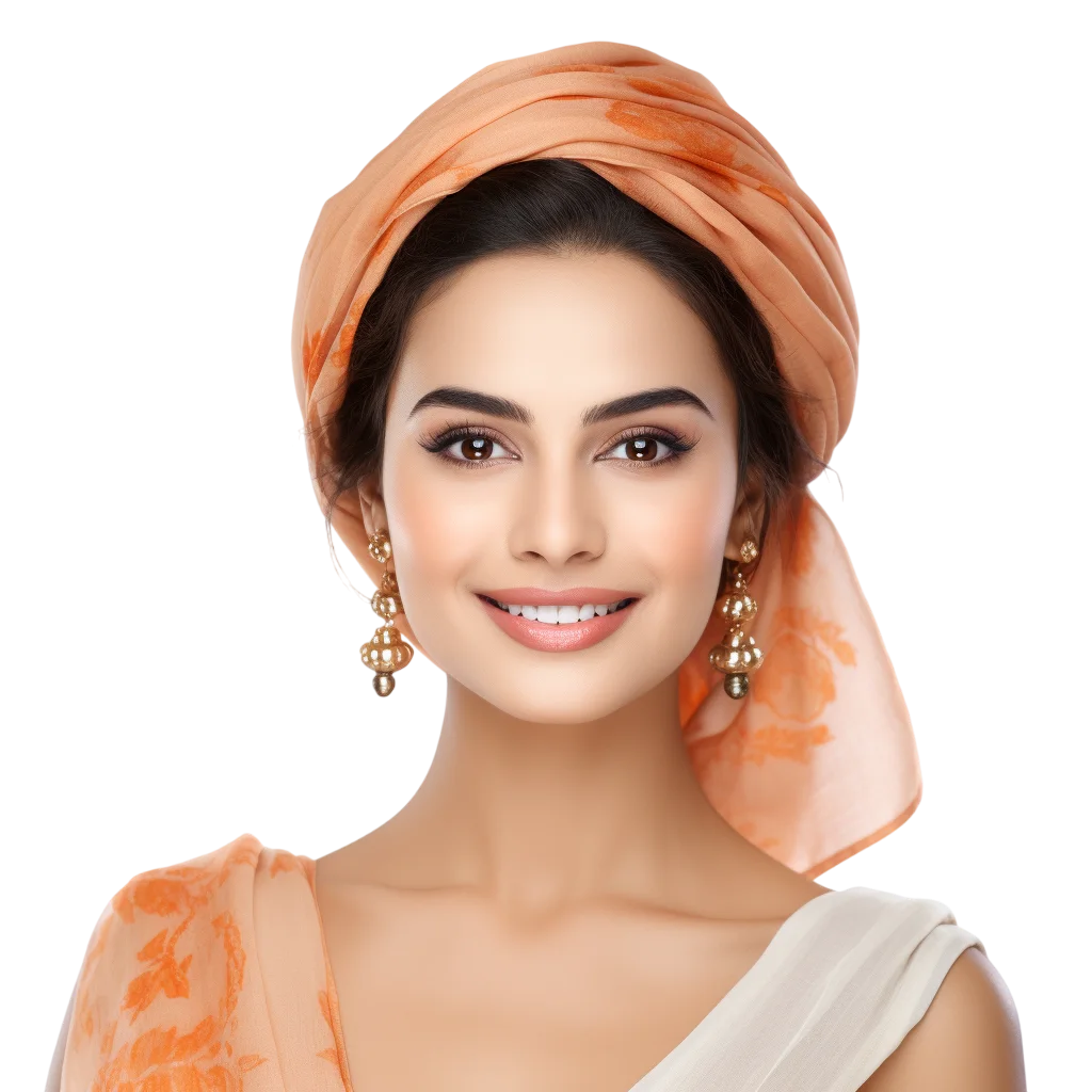 Indian Woman in Traditional Orange Saree Free PNG Image