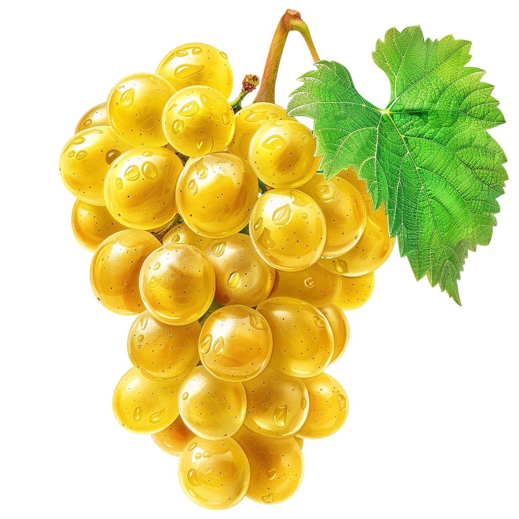 Fresh Yellow Grapes Cluster With Leaves PNG