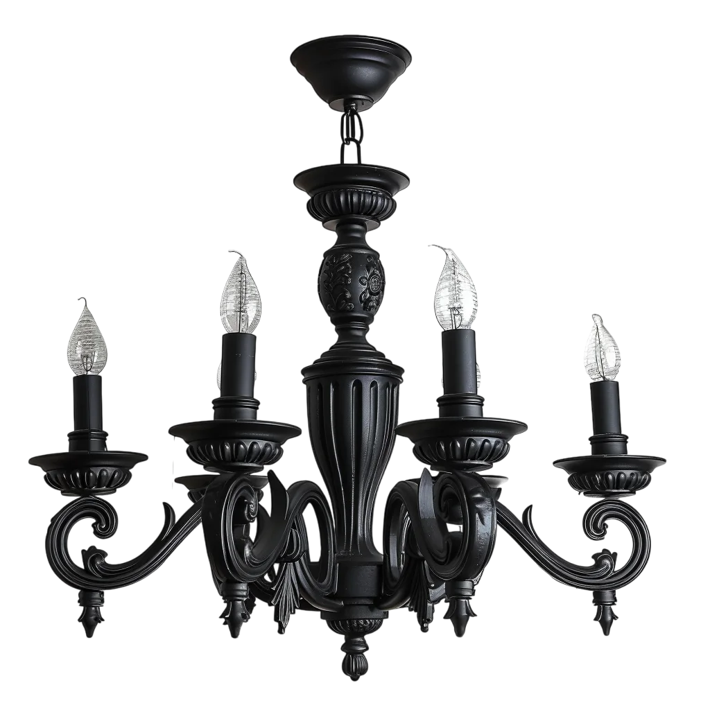 Ornate Black Chandelier Lighting Free PNG Image