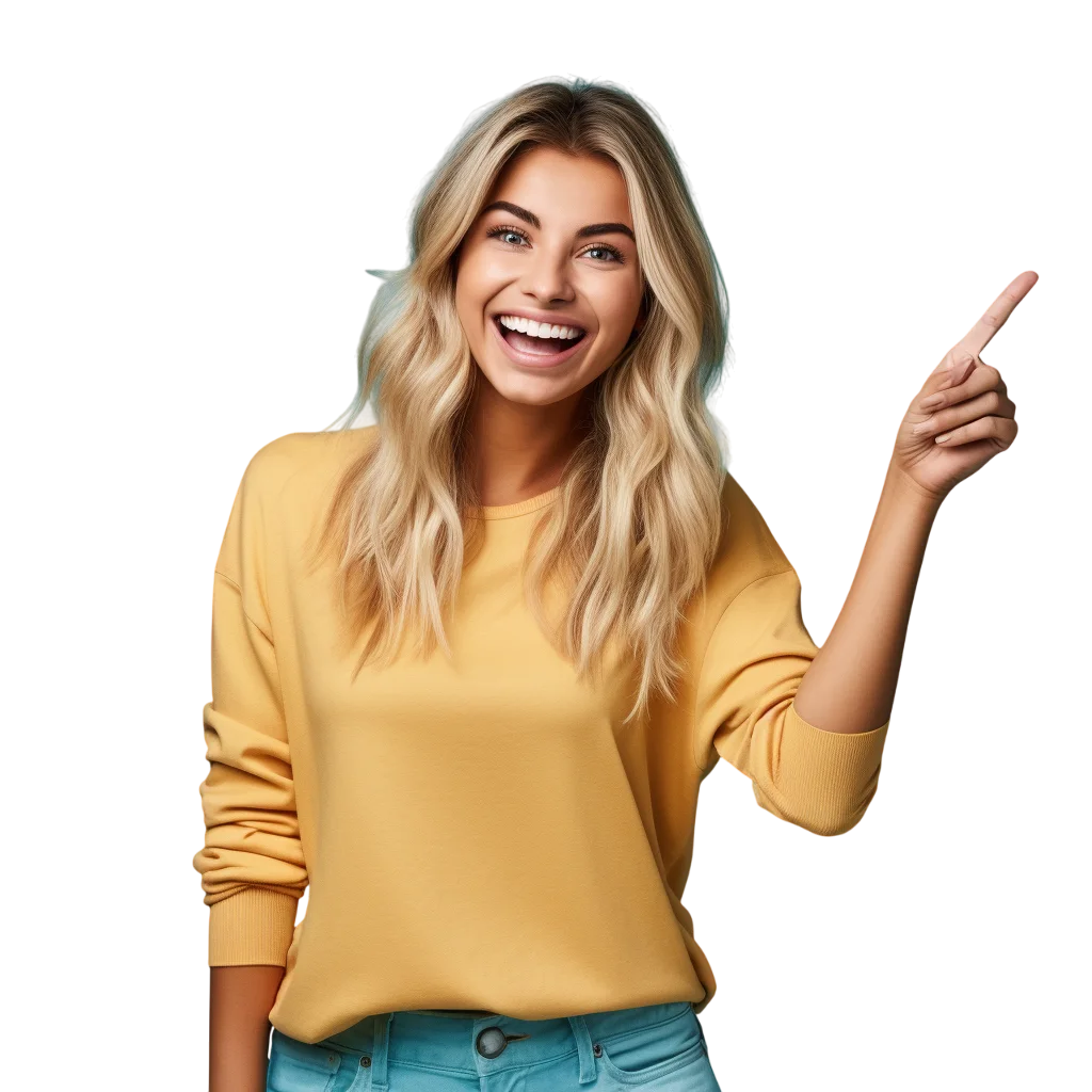 Young Woman Pointing Finger Smiling Free PNG Image