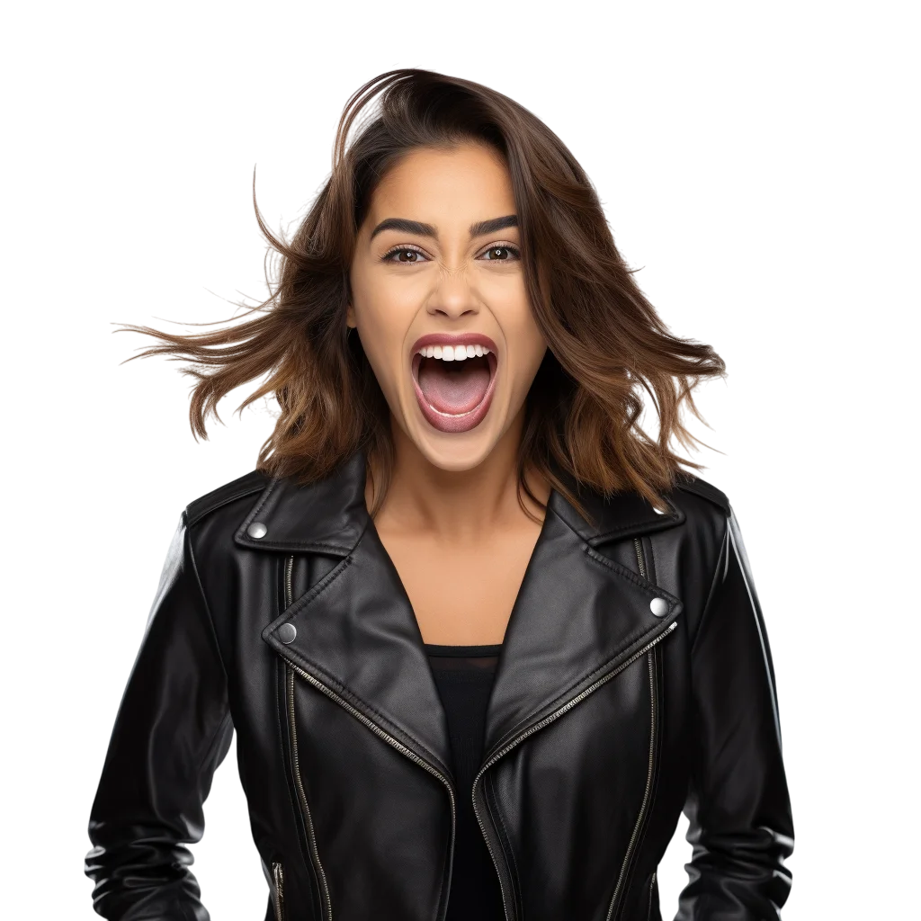 Woman in Black Leather Jacket Free PNG Image