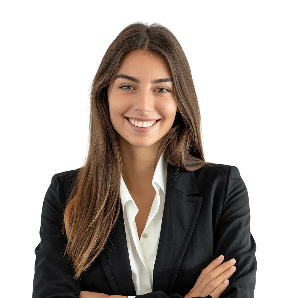 Smiling Professional Woman in Black Suit PNG