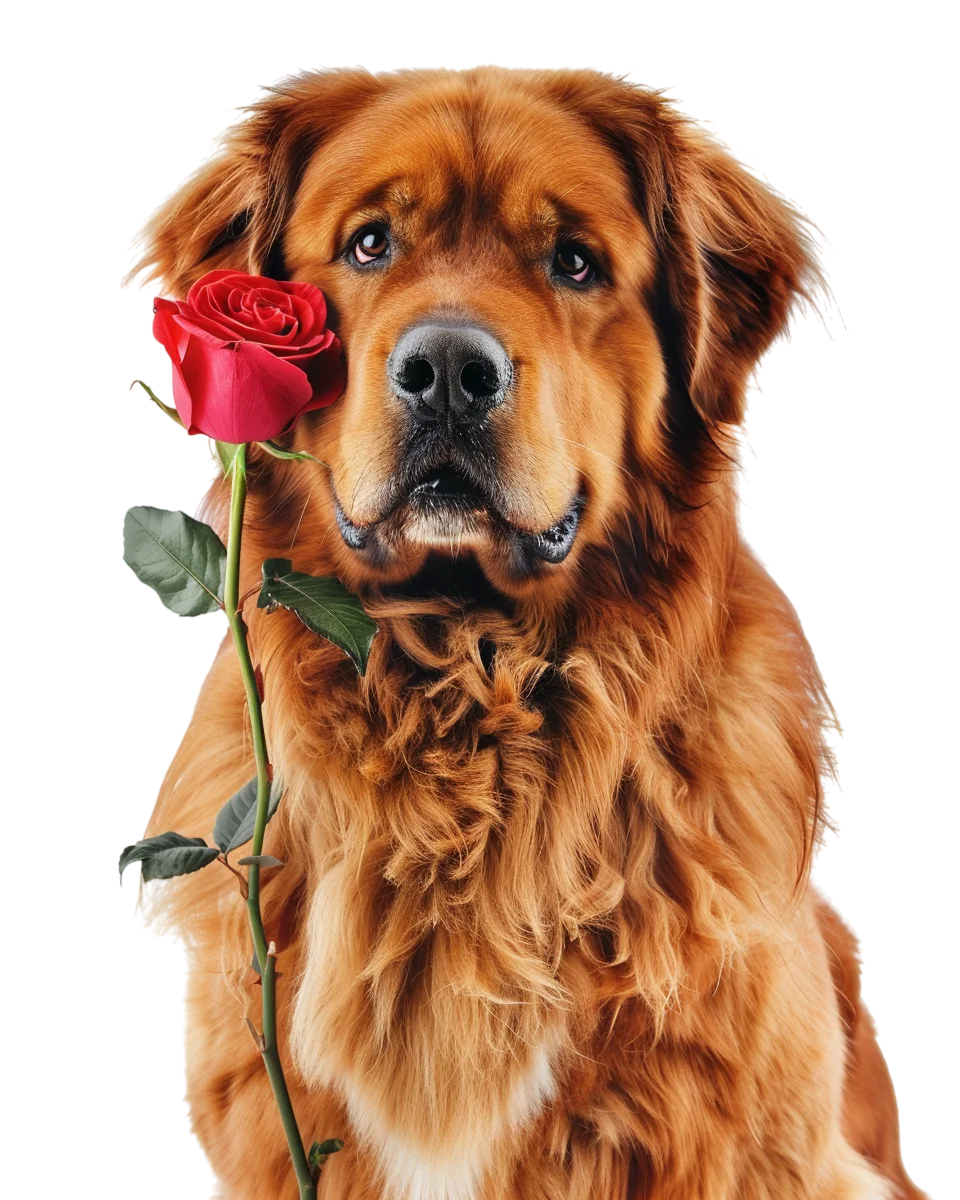 Large Dog Holding a Red Rose Free PNG Image
