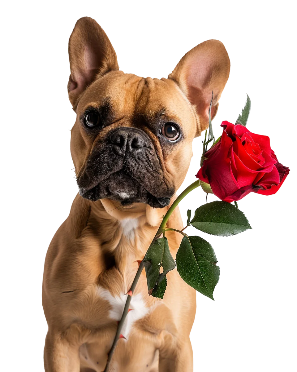 French Bulldog Dog with Red Rose Free PNG Image