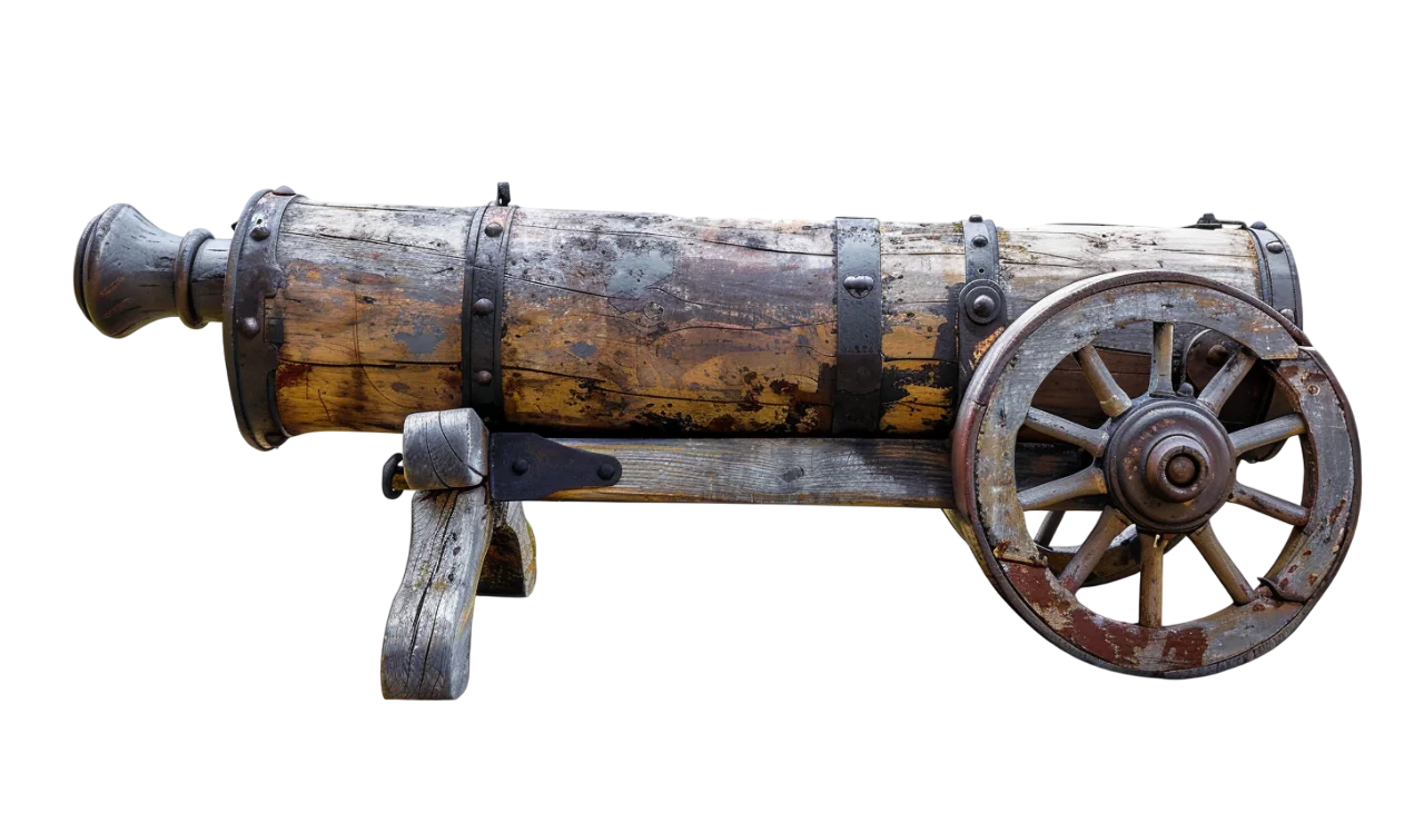Vintage Wooden Cannon on Wheels Free PNG Image