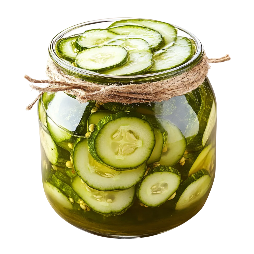 Fresh Sliced Cucumbers In Glass Jar PNG