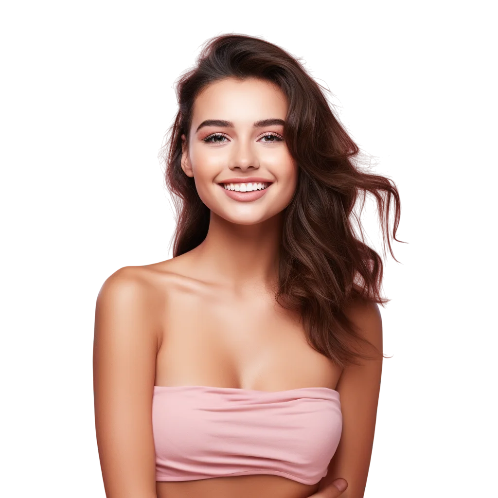Young Woman in Pink Top Free PNG Image