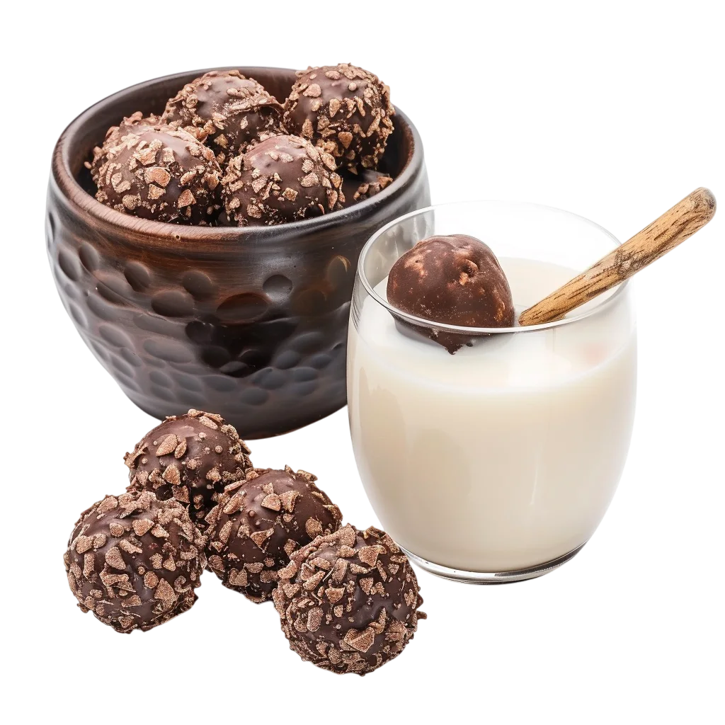 Chocolate Truffles and Milk Glass Free PNG Image