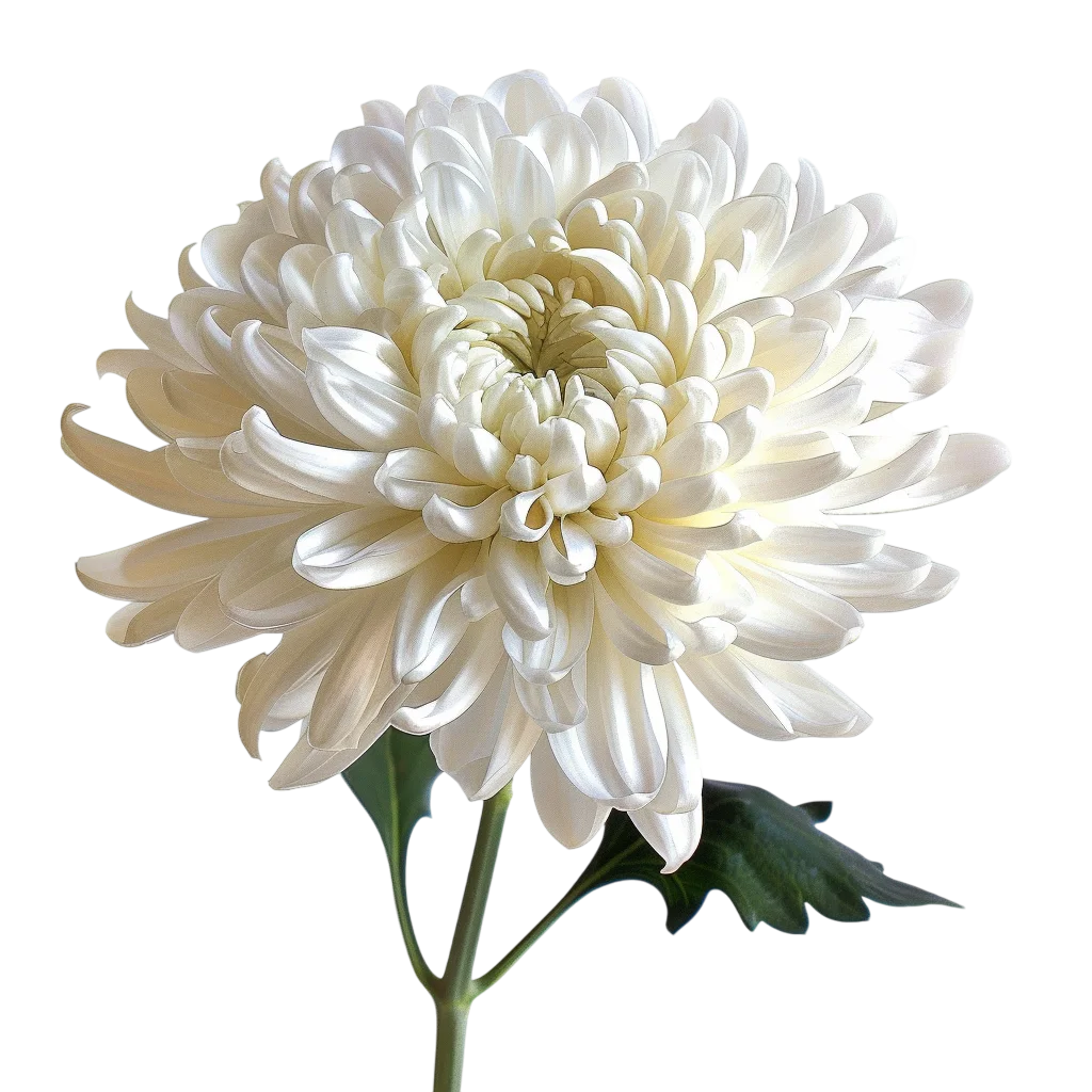 White Chrysanthemum with Stem Free PNG Image