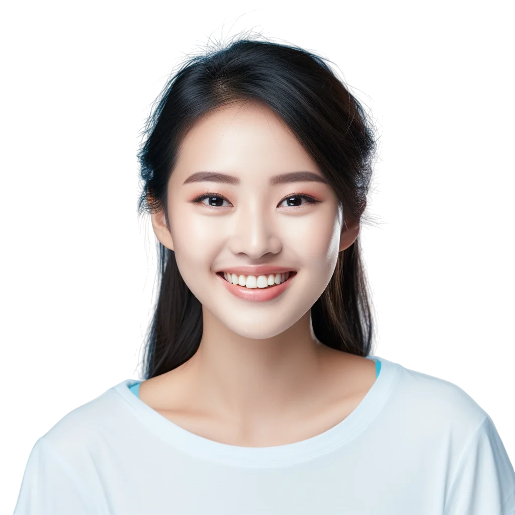 Asian Woman in Light Blue Top Free PNG Image