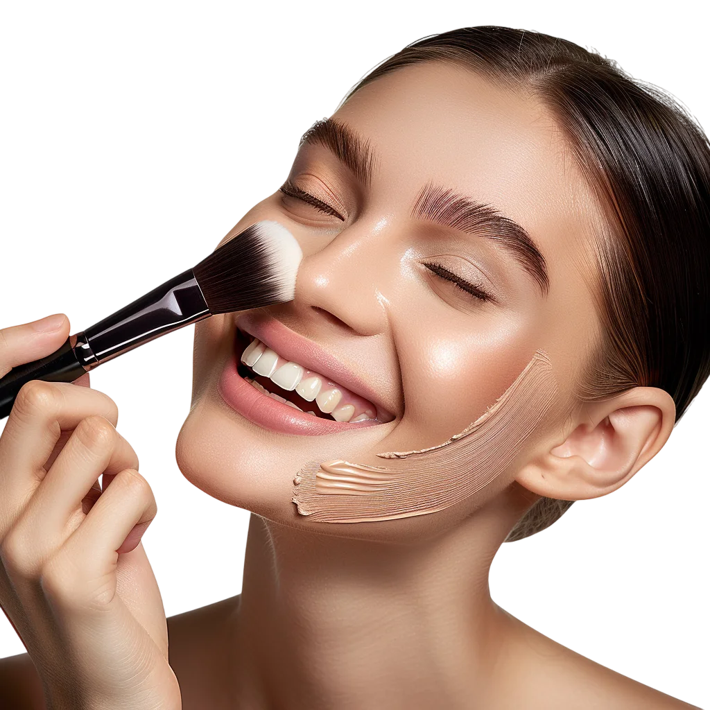 Woman Applying Foundation with Brush Free PNG Image