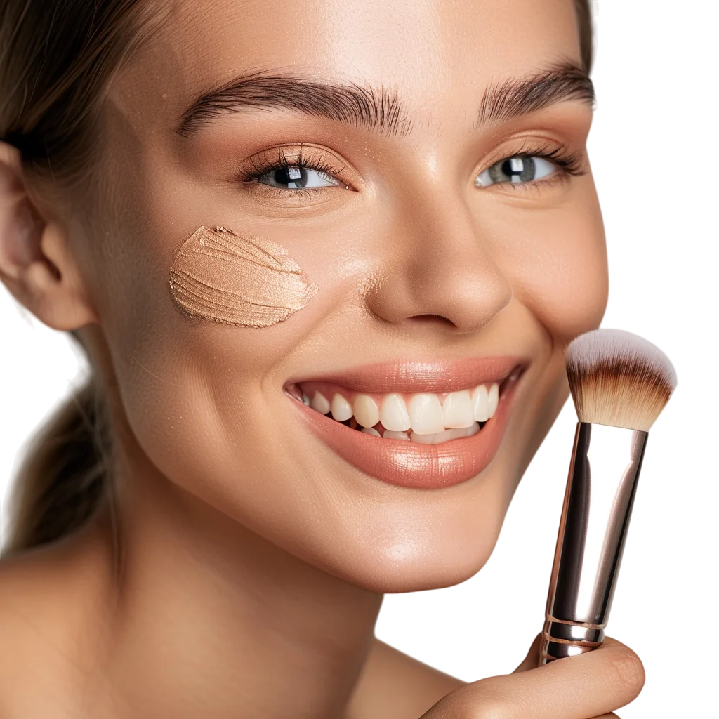 Woman Applying Foundation with Brush Free PNG Image