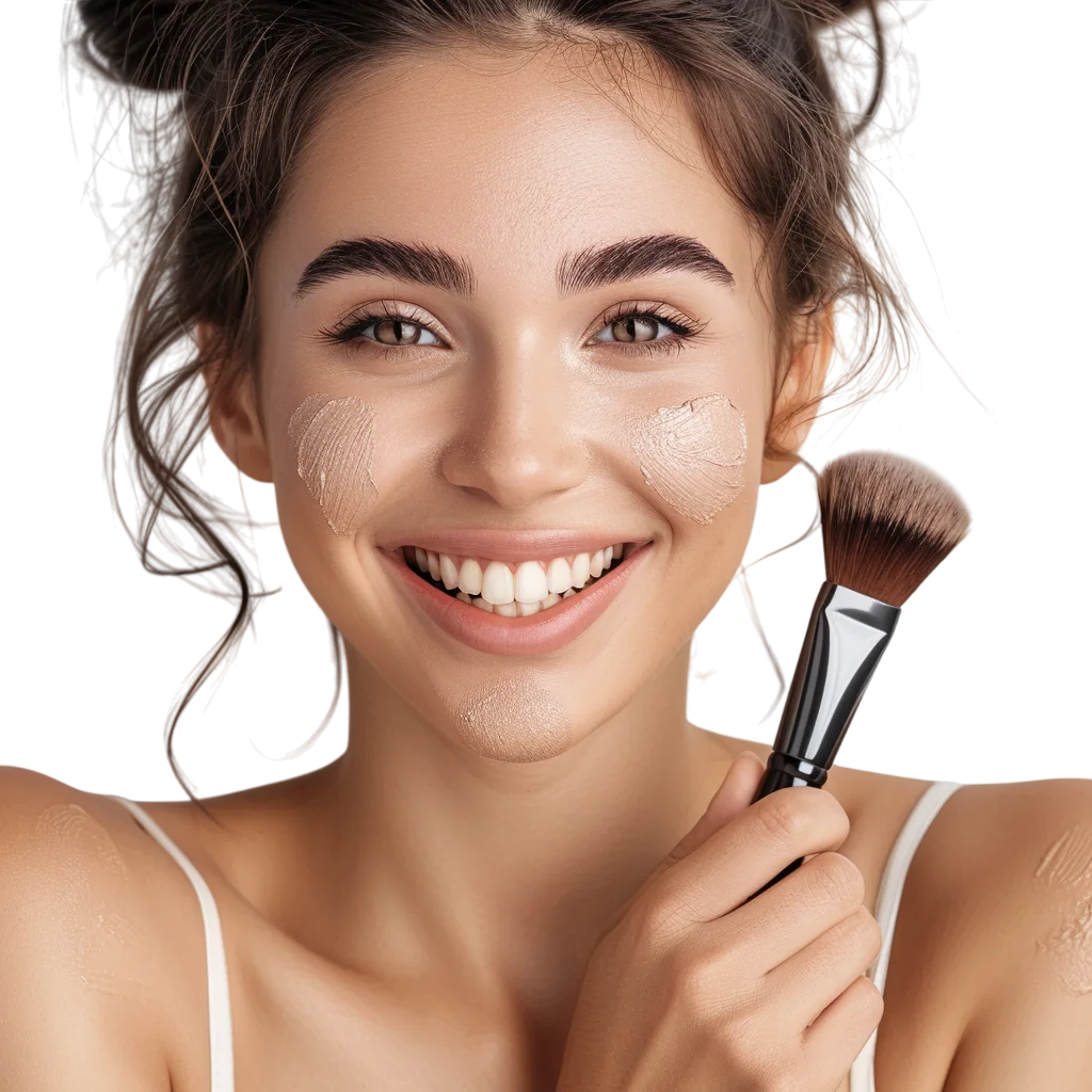 Woman Applying Makeup with Brush Free PNG Image