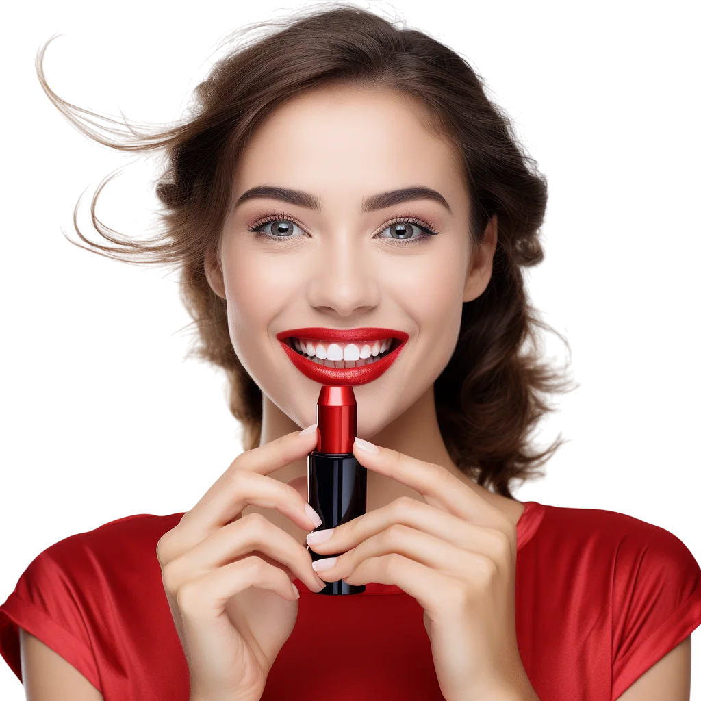 Woman Applying Lipstick Red Top Free PNG Image