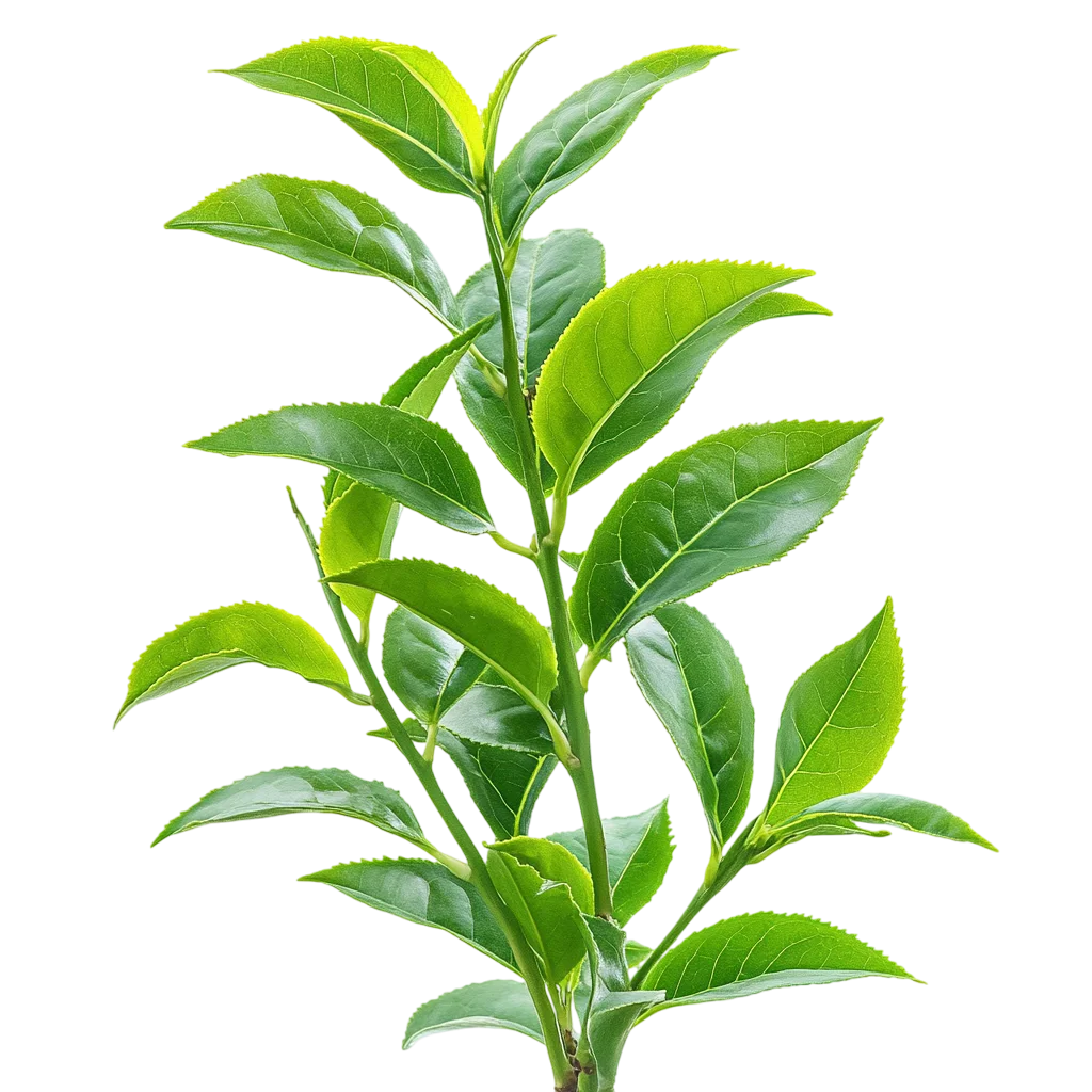 Green Tea Plant Sprig with Glossy Leaves | Free PNG