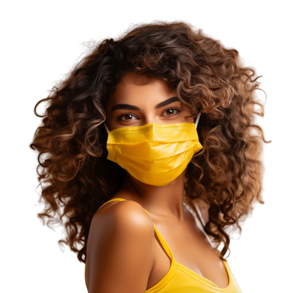 Smiling Woman with Curly Hair and Mask Free PNG