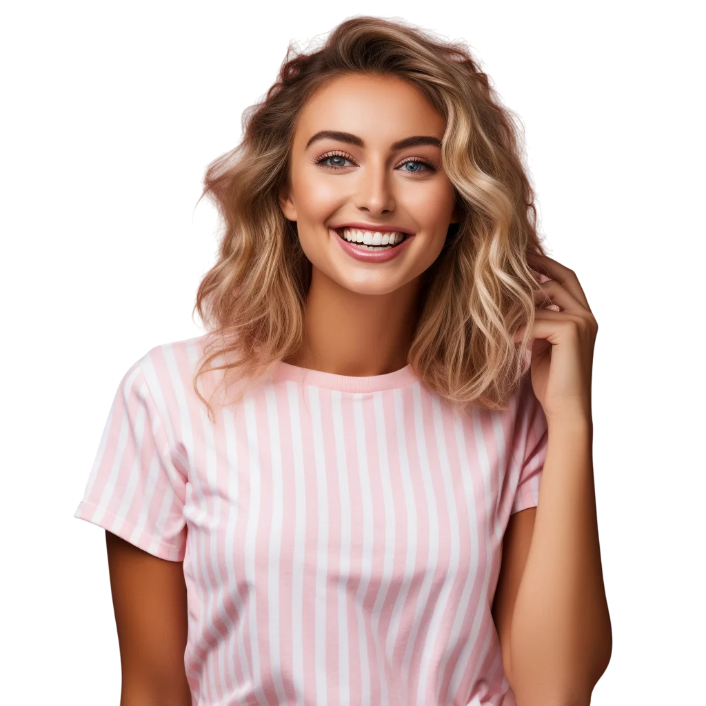 Smiling Woman in Striped Shirt Free PNG