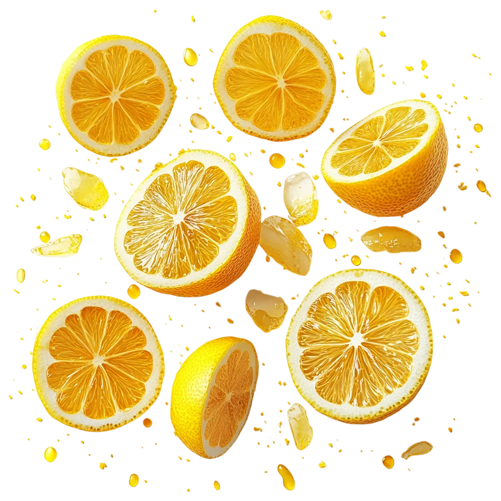 Fresh Juicy Lemon Slices Splashing PNG