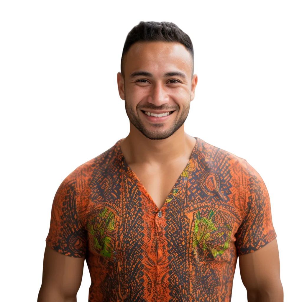 Smiling Man in Printed Shirt Free PNG Image