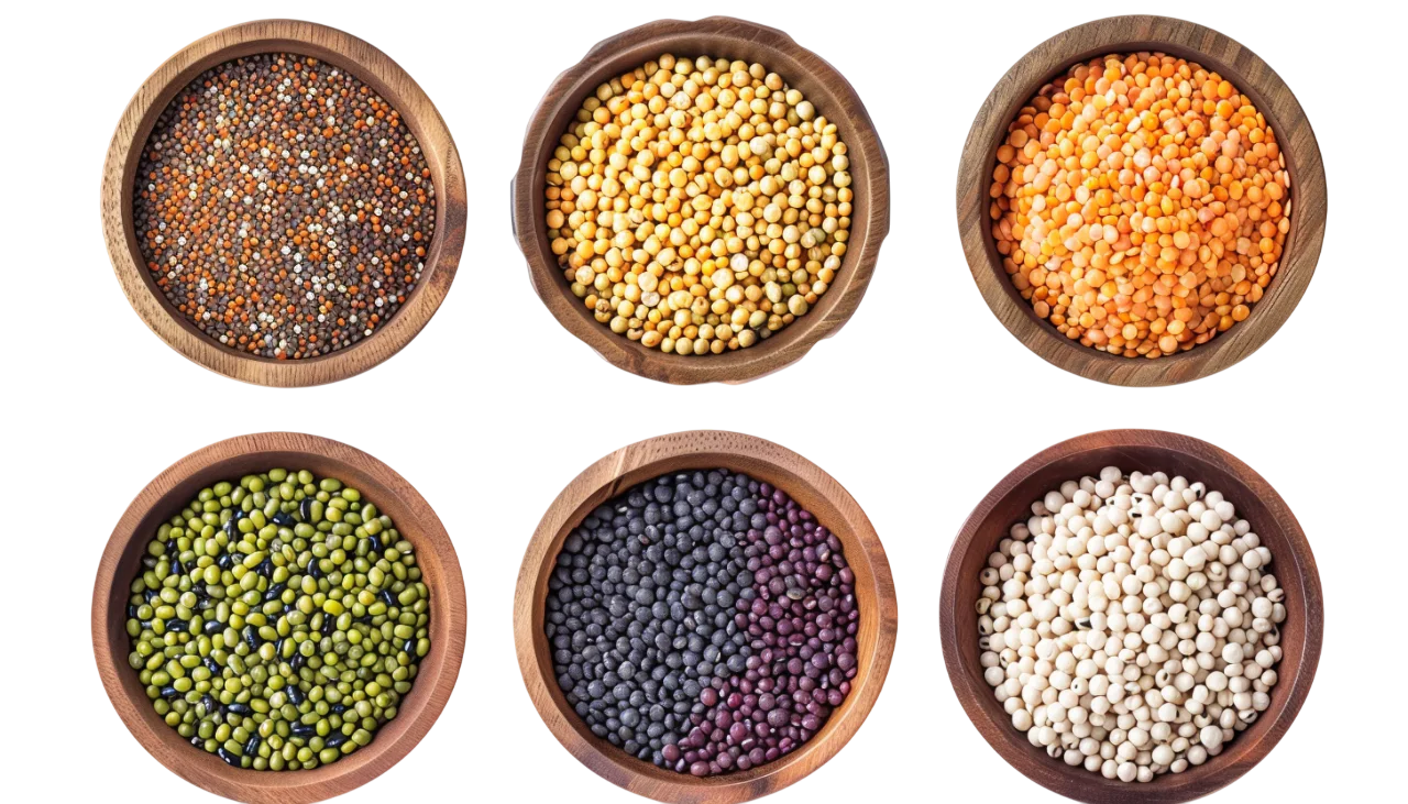 Assorted Grains in Wooden Bowls Free PNG